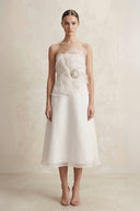 Chiffon Flower Strapless A - Line Midi Wedding Dress in Ivory - SHE IS ME Wedding Dresses
