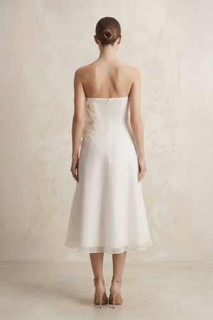 Chiffon Flower Strapless A - Line Midi Wedding Dress in Ivory - SHE IS ME Wedding Dresses