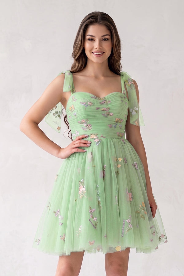 Green A Line Sweetheart Tulle Floral Short Homecoming Dress - SHEISME