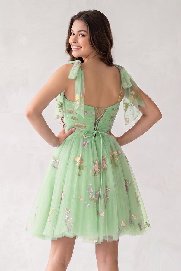 Green A Line Sweetheart Tulle Floral Short Homecoming Dress - SHEISME
