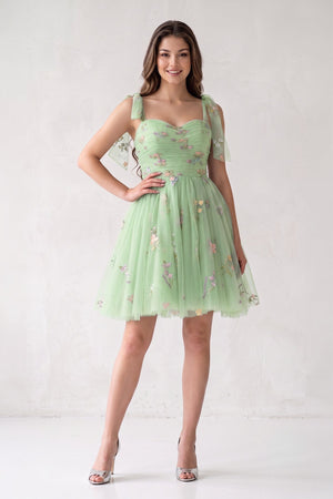 Green A Line Sweetheart Tulle Floral Short Homecoming Dress - SHEISME
