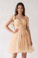 Champagne A Line Sweetheart Tulle Floral Short Homecoming Dress - SHEISME