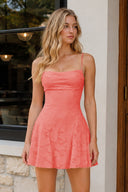 Coral Pink Spaghetti Straps Jacquard Chiffon A-Line Homecoming Dress | SHEISME