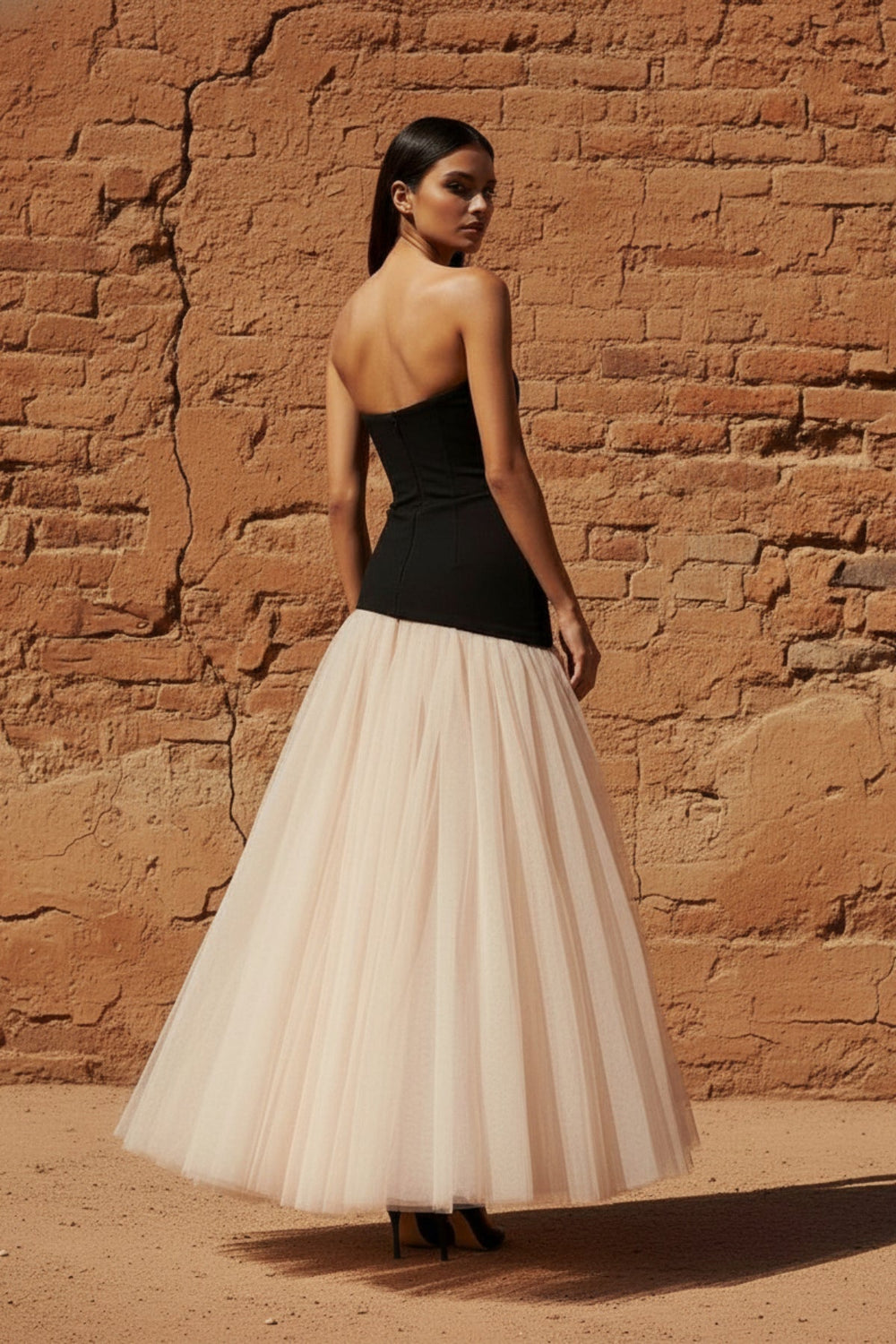 Corset Gown in Black and Beige - SHE IS ME PROM DRESSES