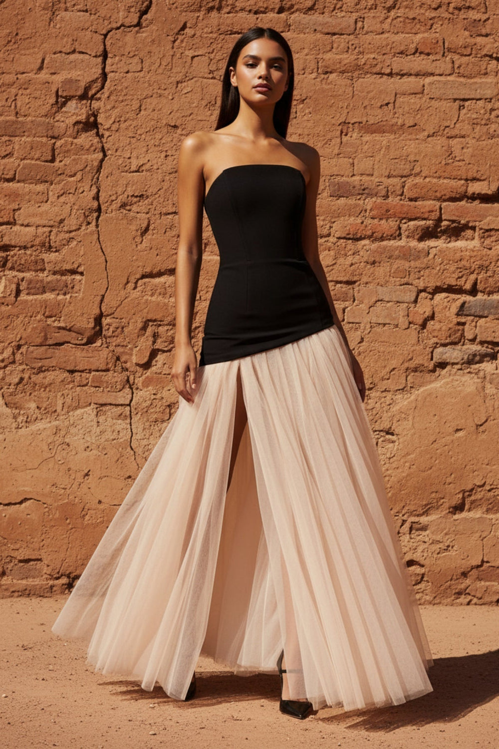 Corset Gown in Black and Beige - SHE IS ME PROM DRESSES