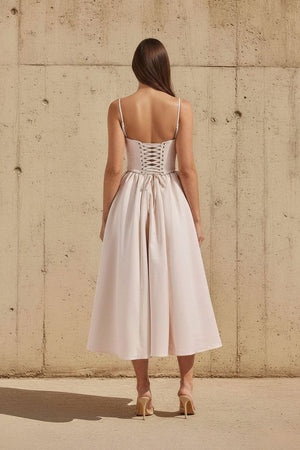 Corset Pleated Midi Dress in Champagne - SHE IS ME