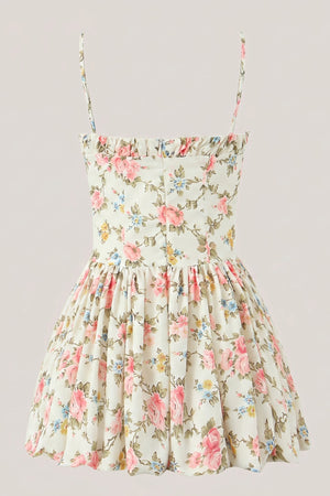 Cotton Spaghetti Straps Warm Rose Print Mini Dress in Pink– SHE IS ME Dresses