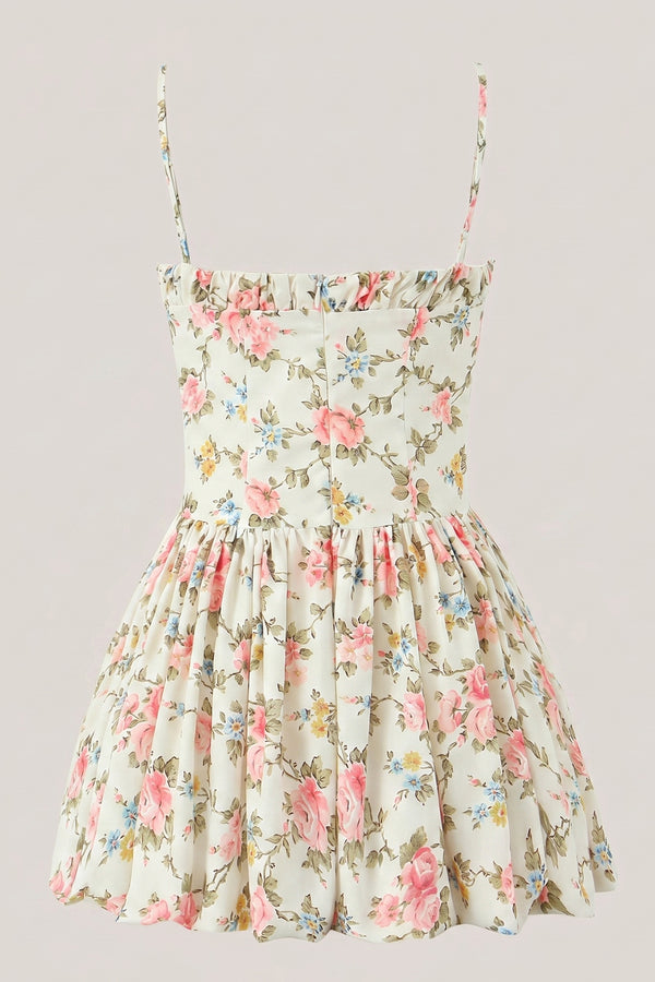 Cotton Spaghetti Straps Warm Rose Print Mini Dress in Pink– SHE IS ME Dresses
