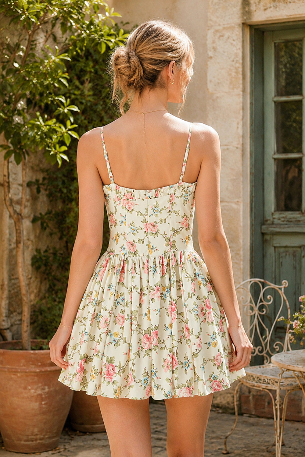 Cotton Spaghetti Straps Warm Rose Print Mini Dress in Pink– SHE IS ME Dresses
