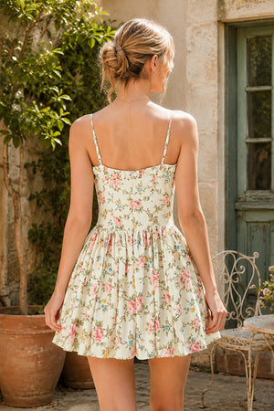 Cotton Spaghetti Straps Warm Rose Print Mini Dress in Pink– SHE IS ME Dresses
