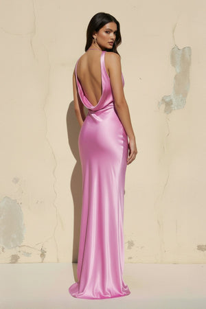 Cowl Neck Backless Maxi Dress in BonBon Pink - SHE IS ME