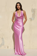 Cowl Neck Backless Maxi Dress in BonBon Pink - SHE IS ME