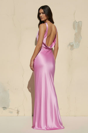 Cowl Neck Backless Maxi Dress in BonBon Pink - SHE IS ME