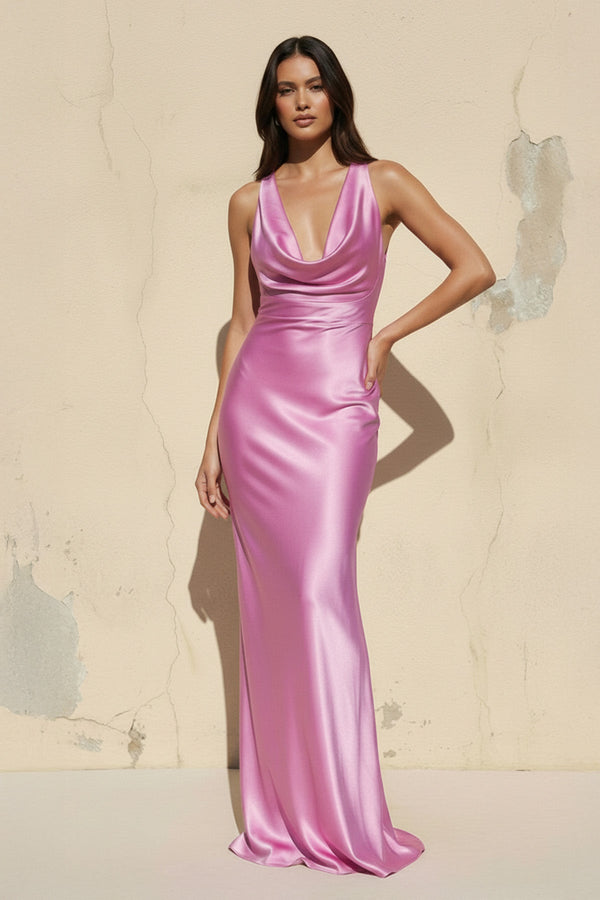 Cowl Neck Backless Maxi Dress in BonBon Pink - SHE IS ME