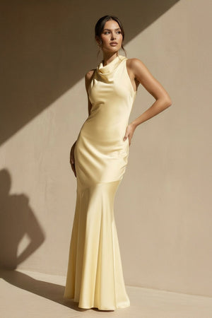 Cowl Neck Backless Maxi Dress in Yellow - SHE IS ME