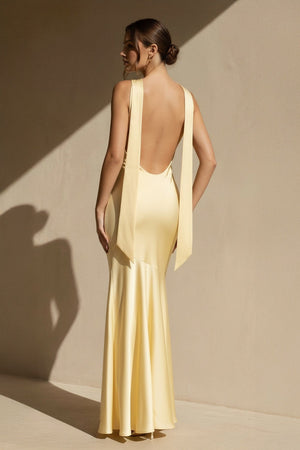 Cowl Neck Backless Maxi Dress in Yellow - SHE IS ME