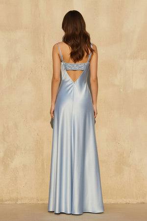 Cowl Neck Gown With Appliques in Sky Blue - SHE IS ME