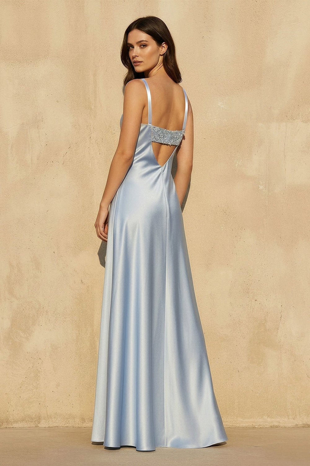 Cowl Neck Gown With Appliques in Sky Blue - SHE IS ME PROM DRESSES