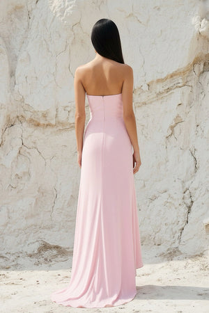 Cowl Neck High Low Maxi Dress in Pink - SHE IS ME
