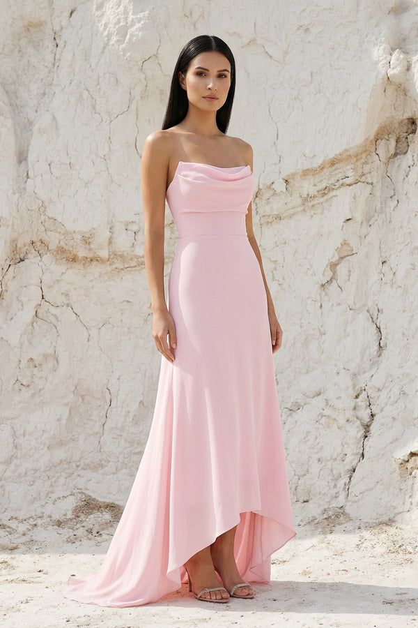 Cowl Neck High Low Maxi Dress in Pink - SHE IS ME PROM DRESSES