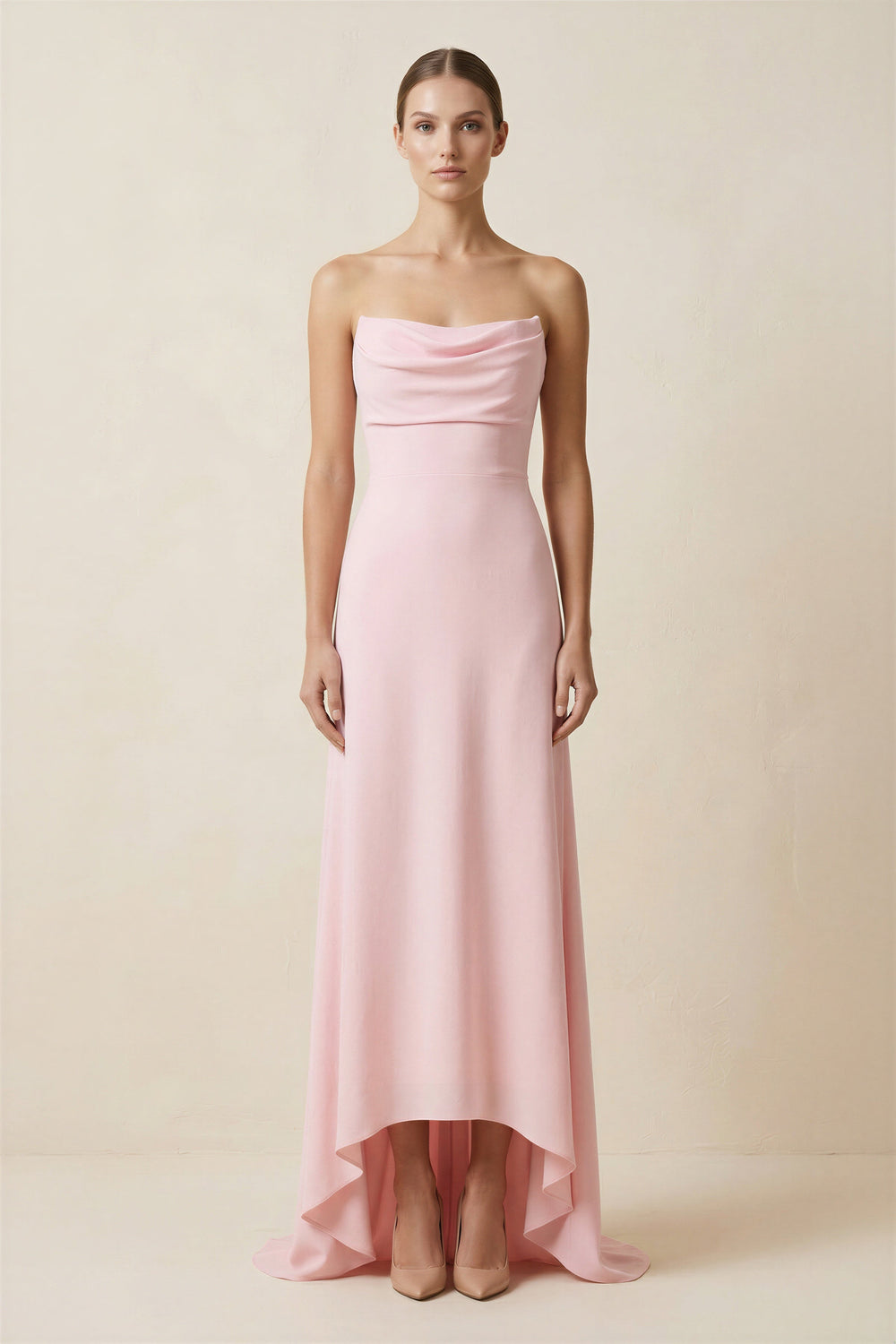 Cowl Neck High Low Maxi Dress in Pink - SHE IS ME PROM DRESSES