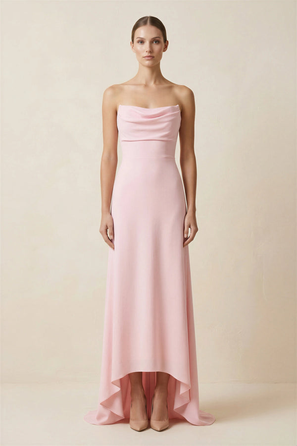 Cowl Neck High Low Maxi Dress in Pink - SHE IS ME PROM DRESSES