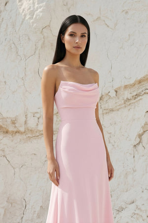 Sheisme - Cowl Neck High Low Maxi Dress in Pink