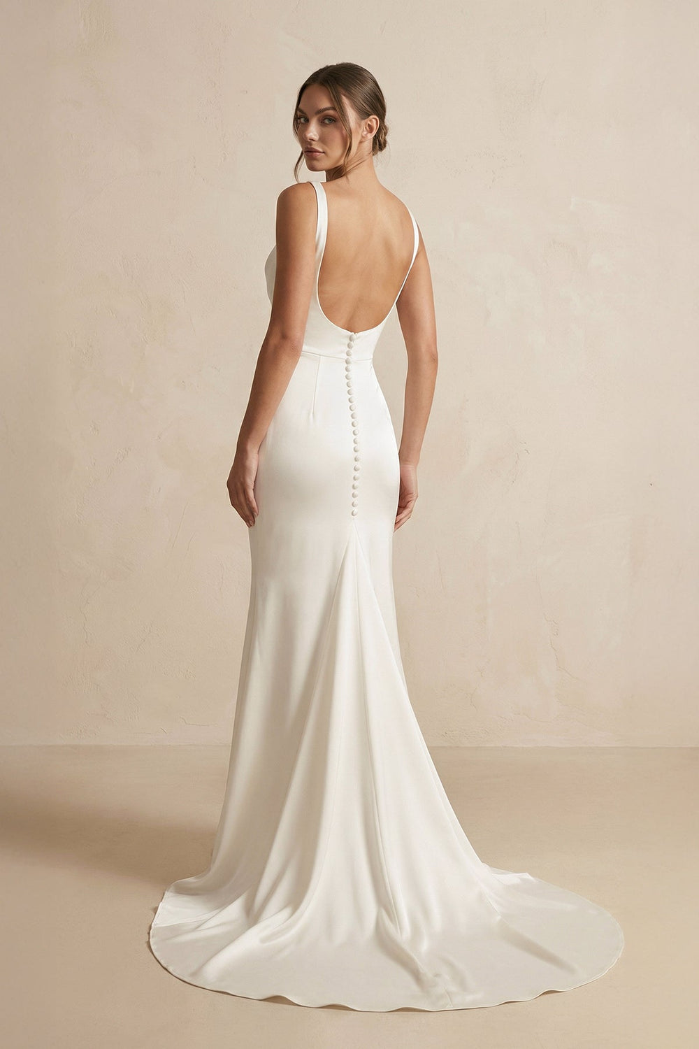 Cowl Neck Mermaid Satin Wedding Dress in Ivory - SHE IS ME Wedding Dresses