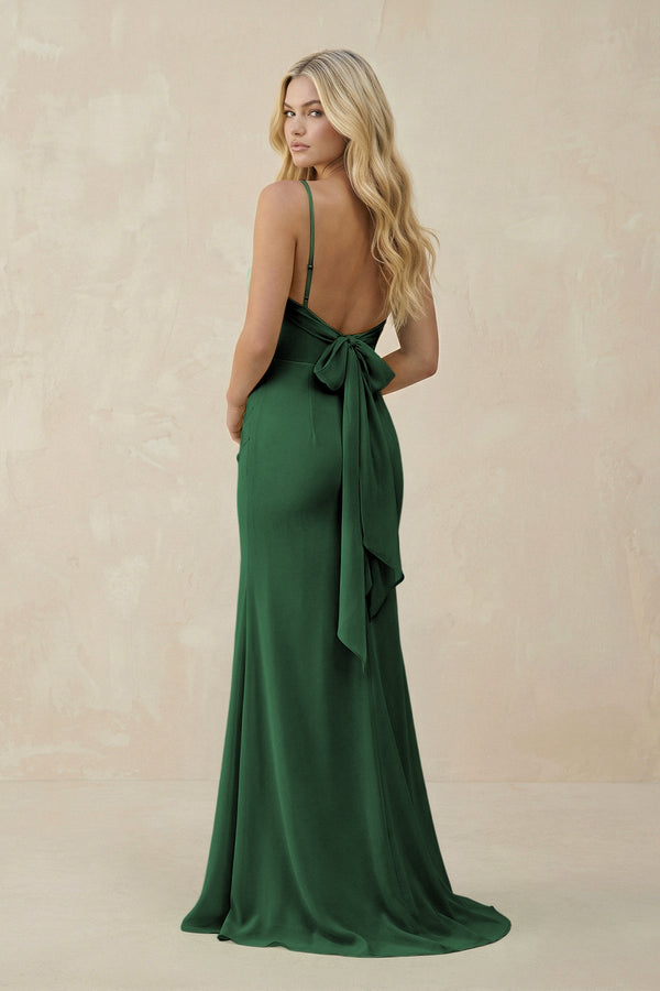 Cowl Neck Sheath Chiffon Bridesmaid Dress with Corset in Dark Green - SHE IS ME Bridesmaid Dresses