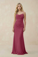 Cowl Neck Sheath Chiffon Bridesmaid Dress with Corset in Desert Rose - SHE IS ME Bridesmaid Dresses