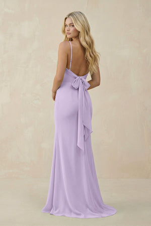 Cowl Neck Sheath Chiffon Bridesmaid Dress with Corset in Lavender - SHE IS ME Bridesmaid Dresses
