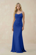 Cowl Neck Sheath Chiffon Bridesmaid Dress with Corset in Royal Blue - SHE IS ME Bridesmaid Dresses