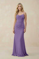 Cowl Neck Sheath Chiffon Bridesmaid Dress with Corset in Tahiti - SHE IS ME Bridesmaid Dresses