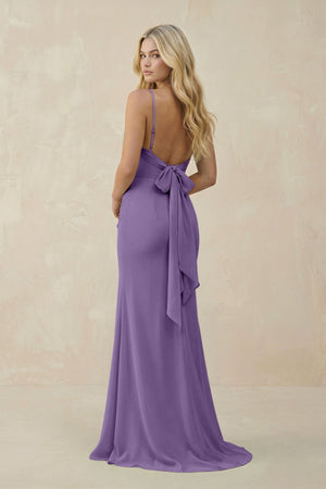 Cowl Neck Sheath Chiffon Bridesmaid Dress with Corset in Tahiti - SHE IS ME Bridesmaid Dresses