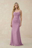 Cowl Neck Sheath Chiffon Bridesmaid Dress with Corset in Wisteria - SHE IS ME Bridesmaid Dresses