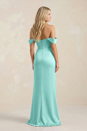 Cowl Neck Sheath Satin Bridesmaid Dress With Detachable Sleeves in Aqua - SHE IS ME Bridesmaid Dresses