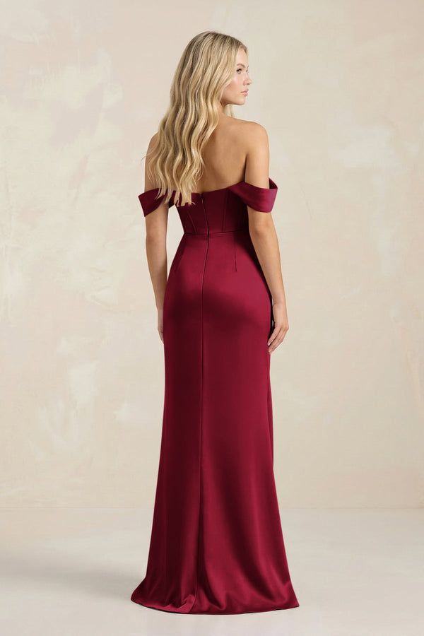 Cowl Neck Sheath Satin Bridesmaid Dress With Detachable Sleeves in Berry - SHE IS ME Bridesmaid Dresses
