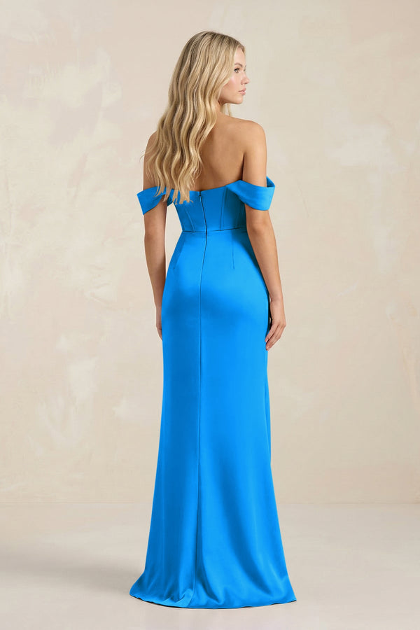 Cowl Neck Sheath Satin Bridesmaid Dress With Detachable Sleeves in Blue Jay - SHE IS ME Bridesmaid Dresses