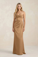 Cowl Neck Sheath Satin Bridesmaid Dress With Detachable Sleeves in Bronzer - SHE IS ME Bridesmaid Dresses
