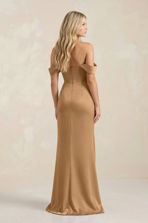 Cowl Neck Sheath Satin Bridesmaid Dress With Detachable Sleeves in Bronzer - SHE IS ME Bridesmaid Dresses