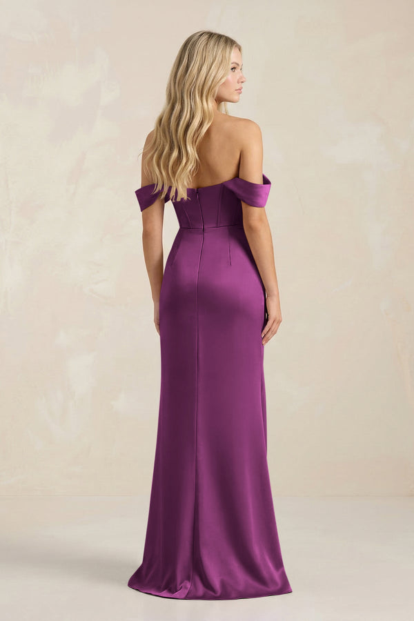 Cowl Neck Sheath Satin Bridesmaid Dress With Detachable Sleeves in Fig - SHE IS ME Bridesmaid Dresses