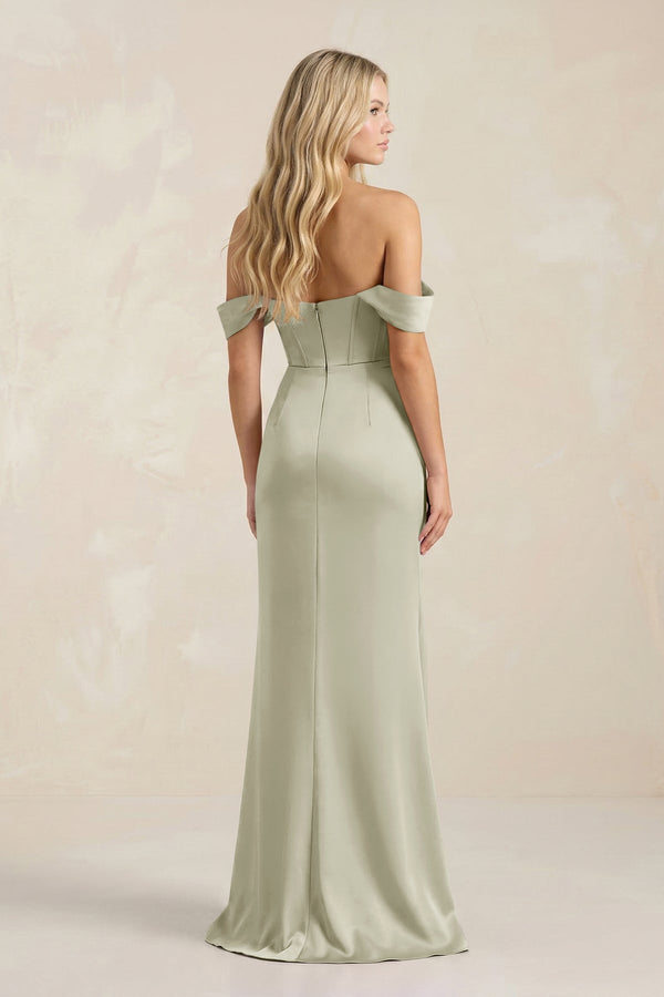Cowl Neck Sheath Satin Bridesmaid Dress With Detachable Sleeves in Frost - SHE IS ME Bridesmaid Dresses
