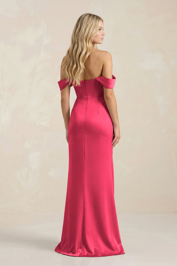 Cowl Neck Sheath Satin Bridesmaid Dress With Detachable Sleeves in Fuchsia - SHE IS ME Bridesmaid Dresses