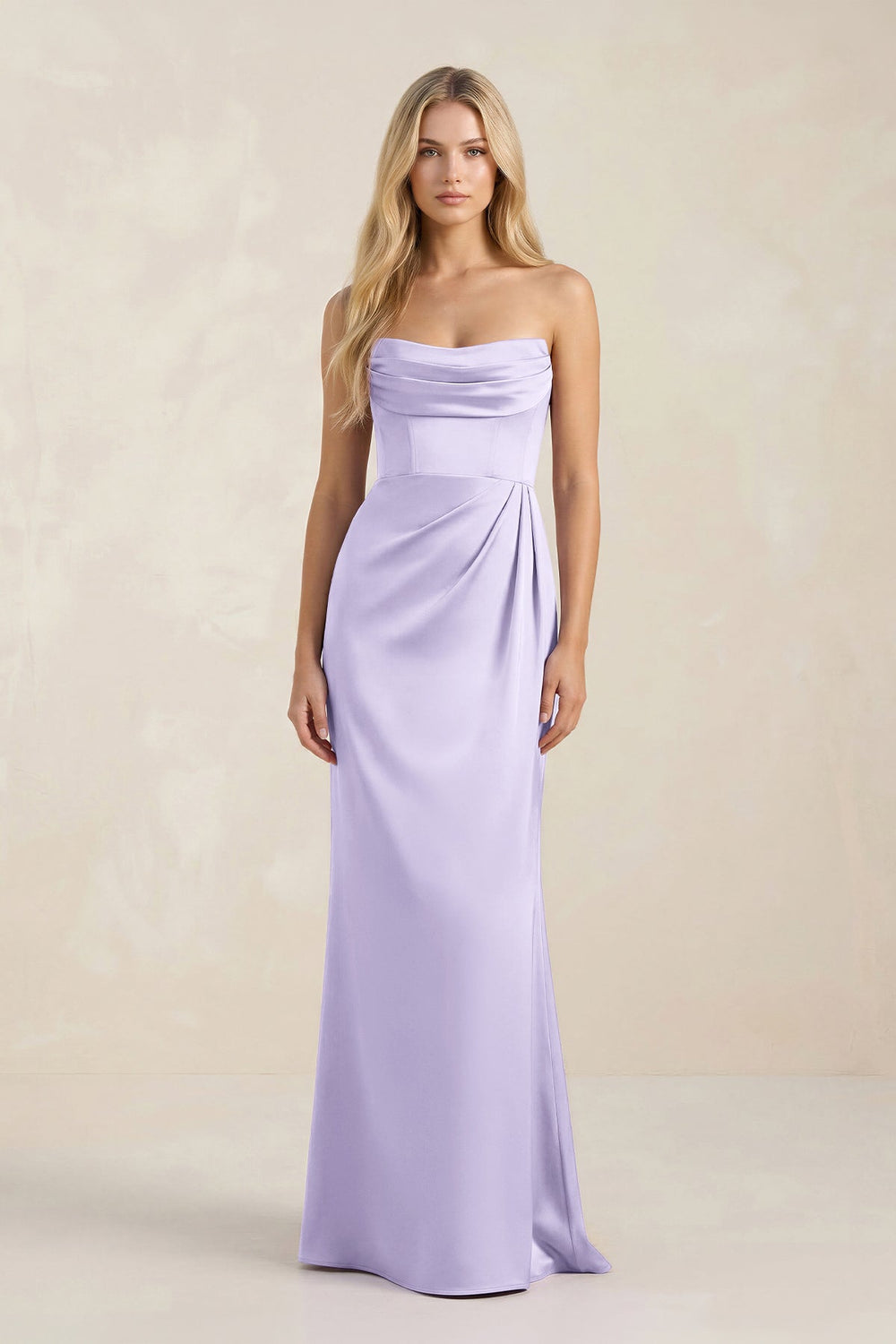 Cowl Neck Sheath Satin Bridesmaid Dress With Detachable Sleeves in Lavender - SHE IS ME Bridesmaid Dresses