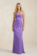 Cowl Neck Sheath Satin Bridesmaid Dress With Detachable Sleeves in Lilac - SHE IS ME Bridesmaid Dresses
