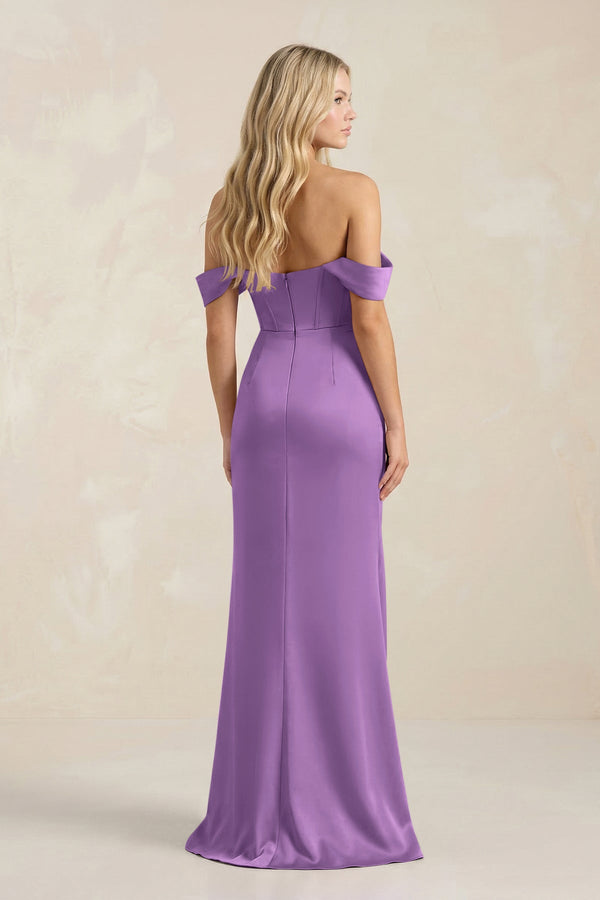 Cowl Neck Sheath Satin Bridesmaid Dress With Detachable Sleeves in Wisteria - SHE IS ME Bridesmaid Dresses