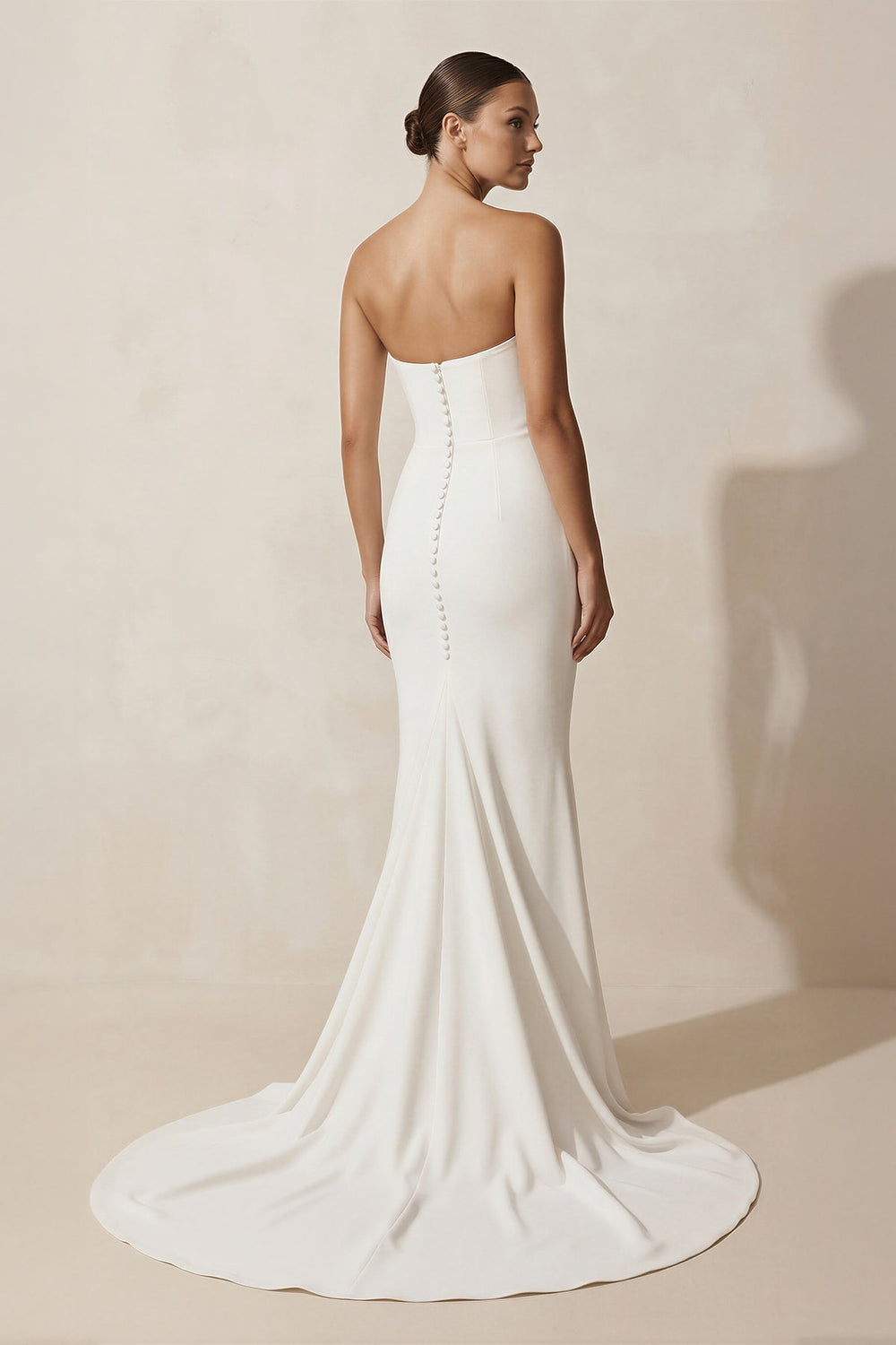 Crepe Strapless Ruched Mermaid Wedding Dress in Ivory - SHE IS ME Wedding Dresses