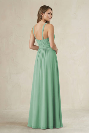 Cross Halter A - Line Pleated Bridesmaid Dress in Sea Glass - SHE IS ME Bridesmaid Dresses