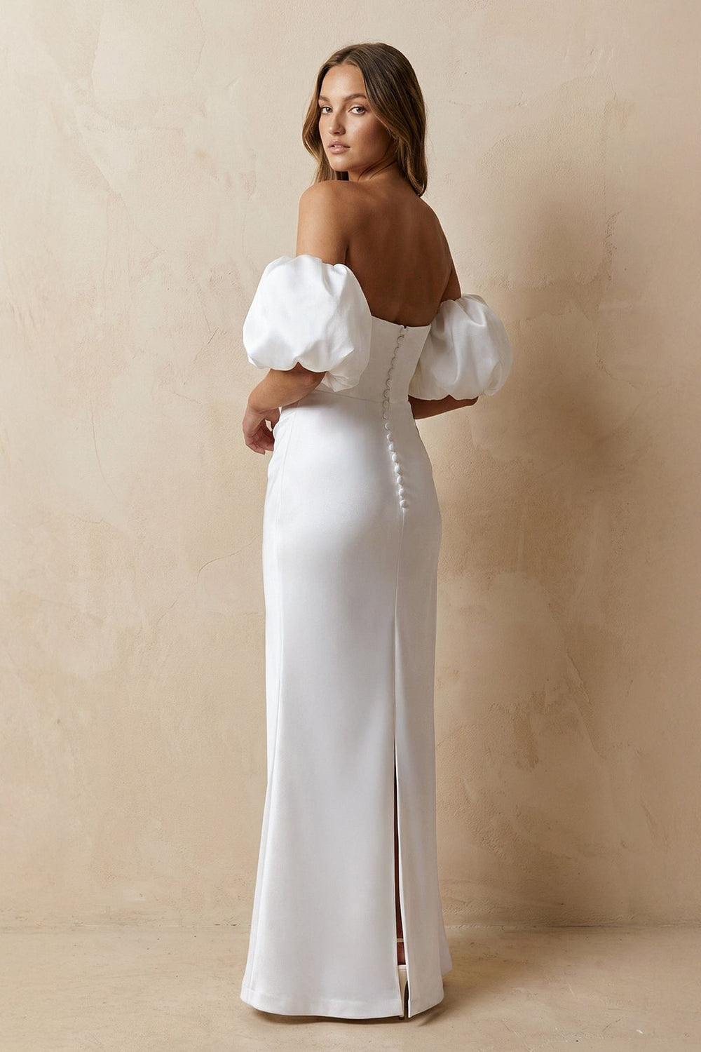 Cut - Out Sweetheart Satin Off - the - Shoulder Wedding Dress in White - SHE IS ME Wedding Dresses