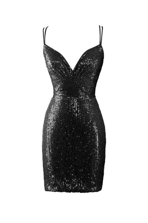 Nigella | Bodycon V Neck Black Sequins Short Homecoming Dress - SHEISME